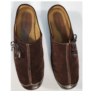 Natural Soul Mules Clogs Suede Leather Comfort Slip On Shoes Brown